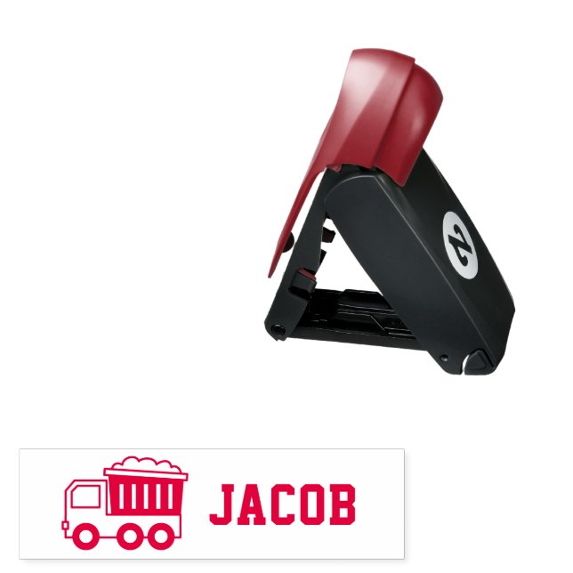 Construction Vehicle Dump Truck Kids Personalized Pocket Stamp (Open with Design)