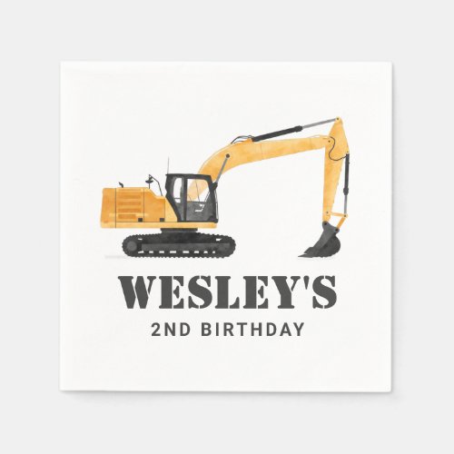 Construction Vehicle Excavator Birthday Party Napkins