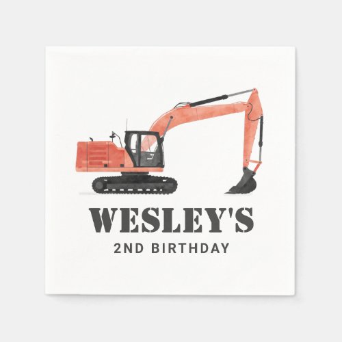 Construction Vehicle Excavator Birthday Party Napkins