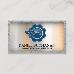 Construction Vehicle Gears Metallic Background Business Card