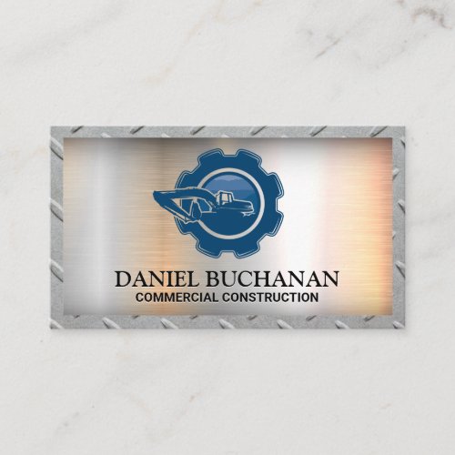 Construction Vehicle  Gears  Metallic Background Business Card