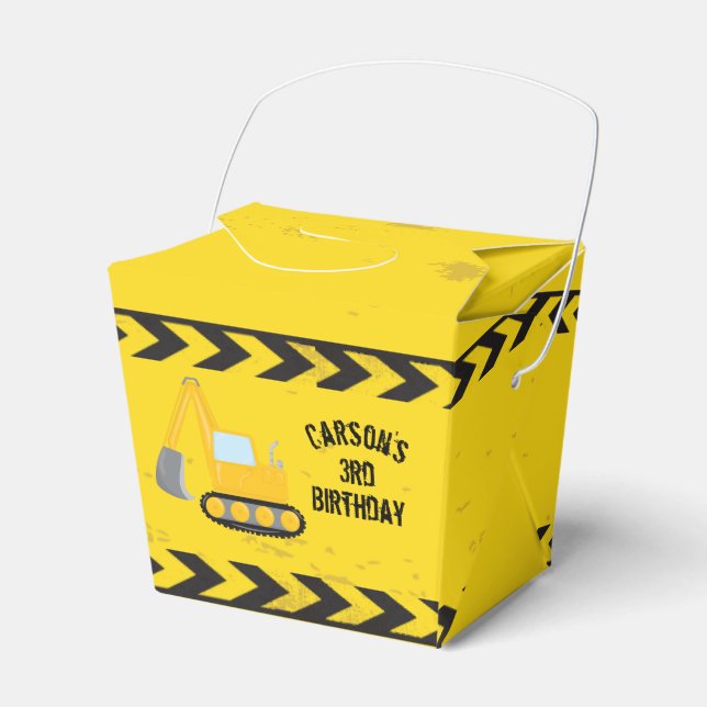 Construction Vehicle Kids Yellow Birthday Party Favor Boxes (Front Side)