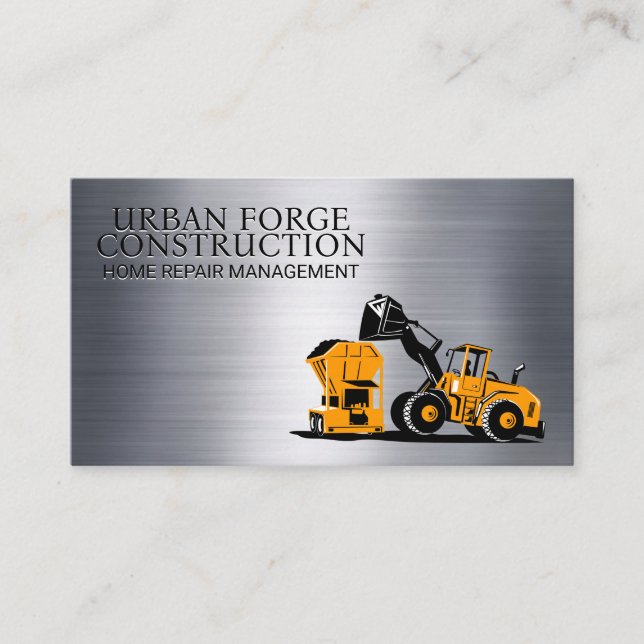 Construction Vehicle Loader | Metallic Brushed Business Card (Front)