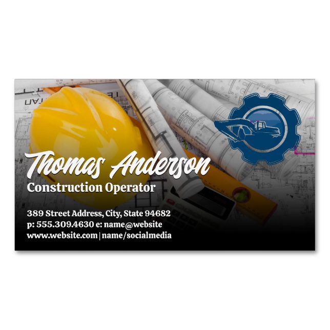 Construction Vehicle Logo | Blueprints Business Card Magnet (Front)