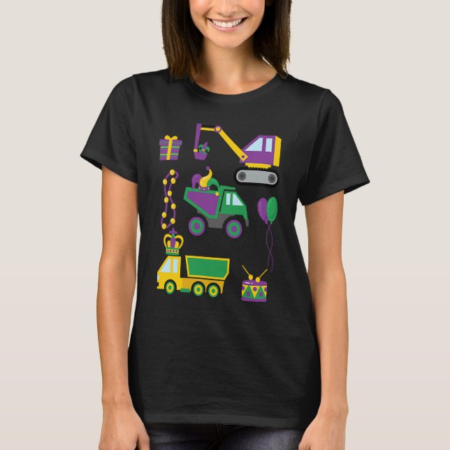 Construction Vehicle Mardi Gras Toddlers Boys T-Shirt (Front)