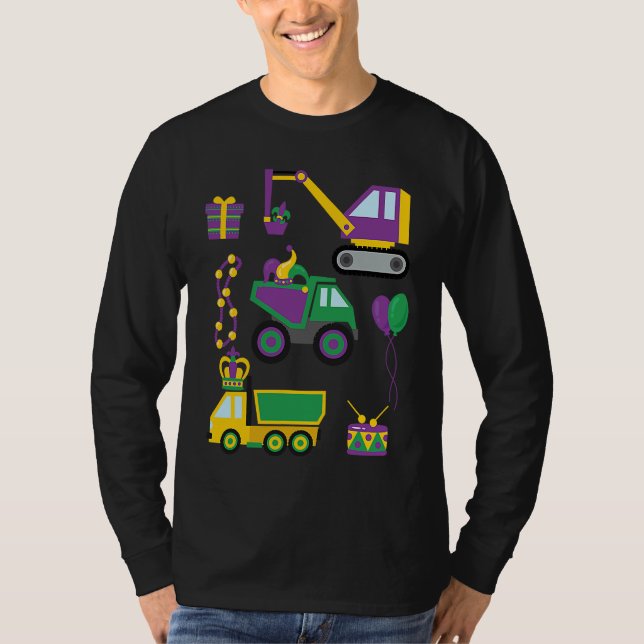 Construction Vehicle Mardi Gras Toddlers Boys T-Shirt (Front)