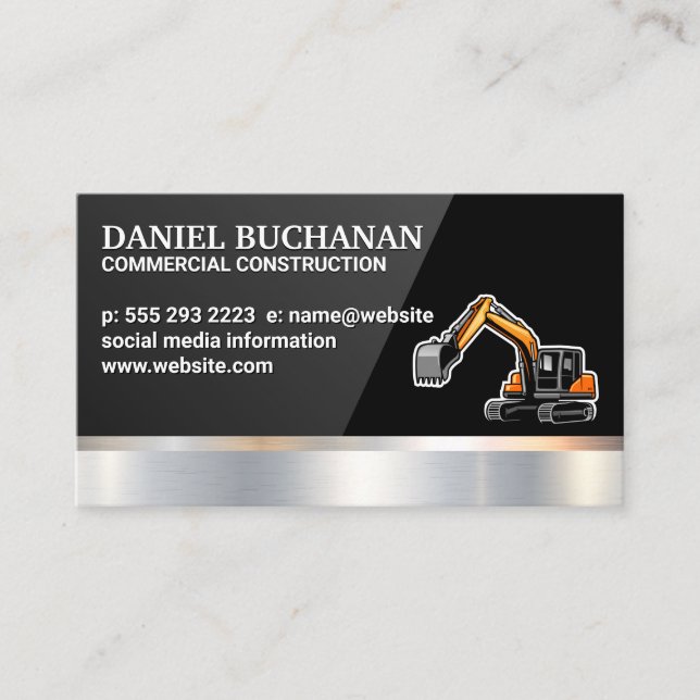 Construction Vehicle| Metallic | Black Gloss Business Card (Front)