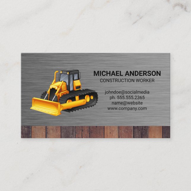 Construction Vehicle | Metallic Wood Business Card (Front)
