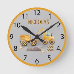 Construction Vehicle Orange Excavator For Kids Per Round Clock