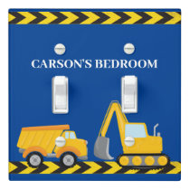 Construction Vehicle Personalized Blue Boys Room Light Switch Cover