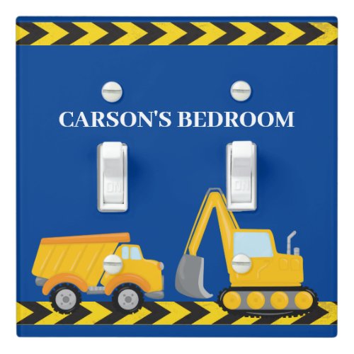 Construction Vehicle Personalized Blue Boys Room Light Switch Cover