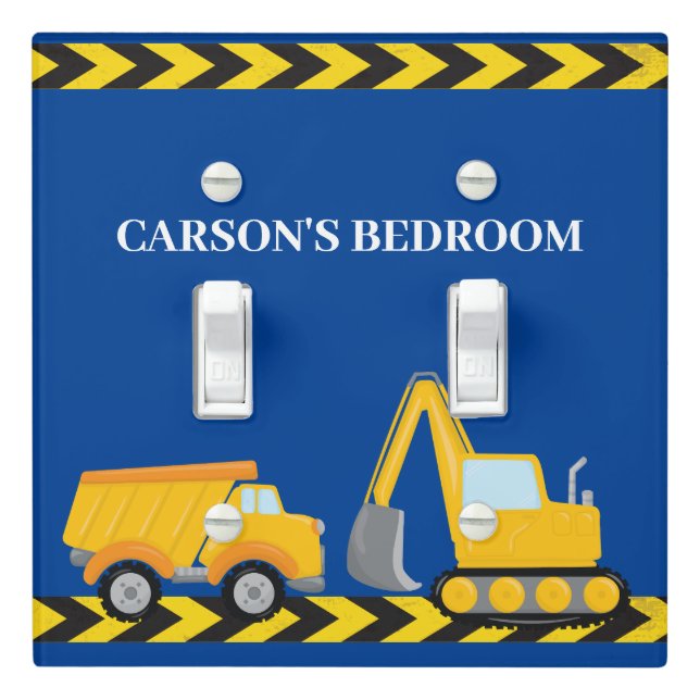 Construction Vehicle Personalized Blue Boys Room Light Switch Cover (In Situ)