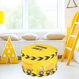 Construction Vehicle Personalized Boys Room Yellow Pouf
