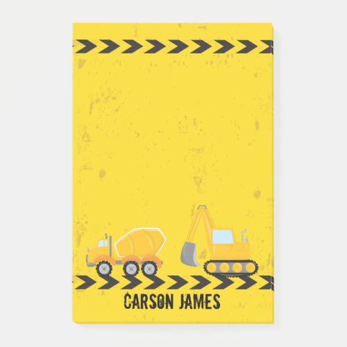 Construction Vehicle Personalized Kids Name Yellow Post_it Notes