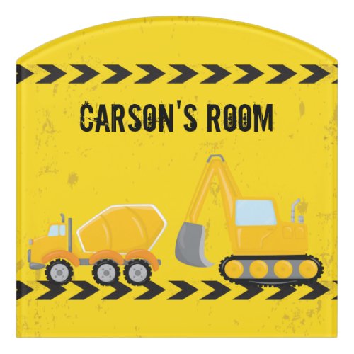 Construction Vehicle Personalized Yellow Kids Room Door Sign