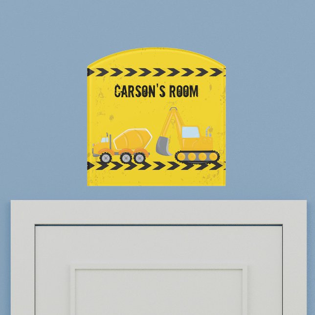 Construction Vehicle Personalized Yellow Kids Room Door Sign (Creator Uploaded)