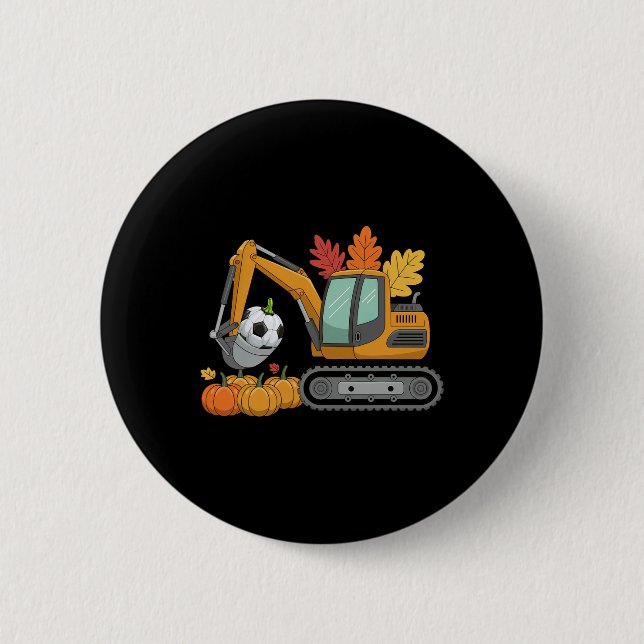 Construction Vehicle Pumpkin Soccer Lovers Fall Au Button (Front)