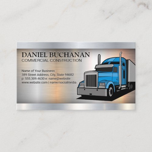Construction Vehicle  Semi Truck  Metallic Business Card