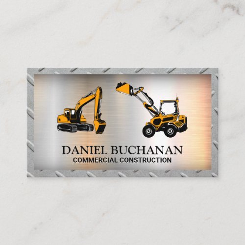 Construction Vehicle  Steel Grid Border Business Card
