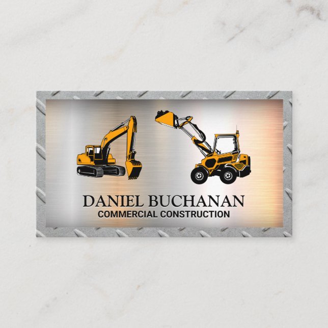 Construction Vehicle | Steel Grid Border Business Card (Front)