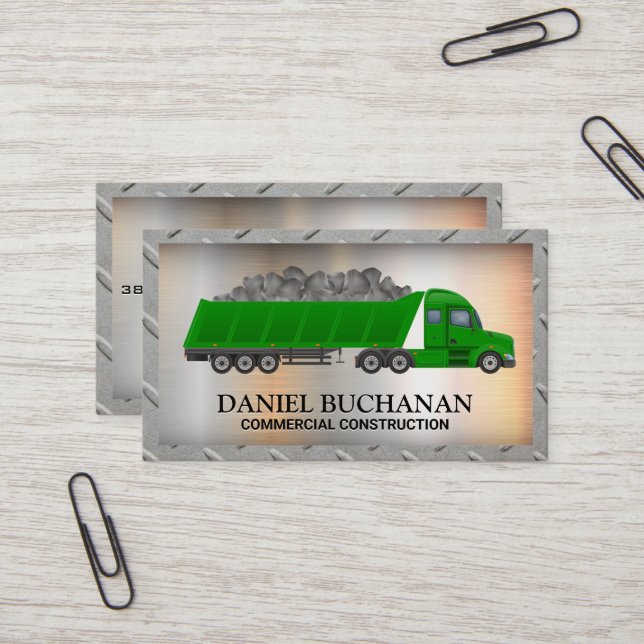 Construction Vehicle | Steel Grid Border Business Card (Front/Back In Situ)