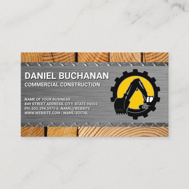 Construction Vehicle | Steel Wood  Business Card (Front)