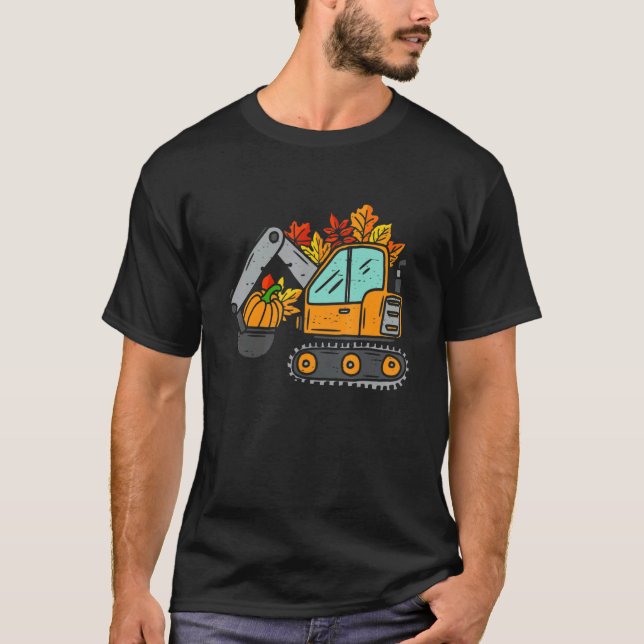 Construction Vehicle Thanksgiving Pumpkin Fall Aut T-Shirt (Front)