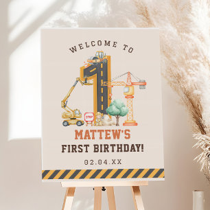Construction Vehicles 1st Birthday Party Foam Board