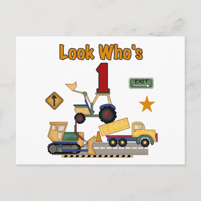 Construction Vehicles 1st Birthday Tshirts Postcard (Front)