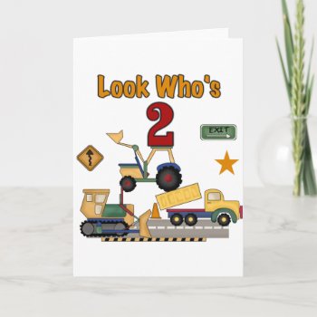 Construction Vehicles 2nd Birthday Card by kids_birthdays at Zazzle