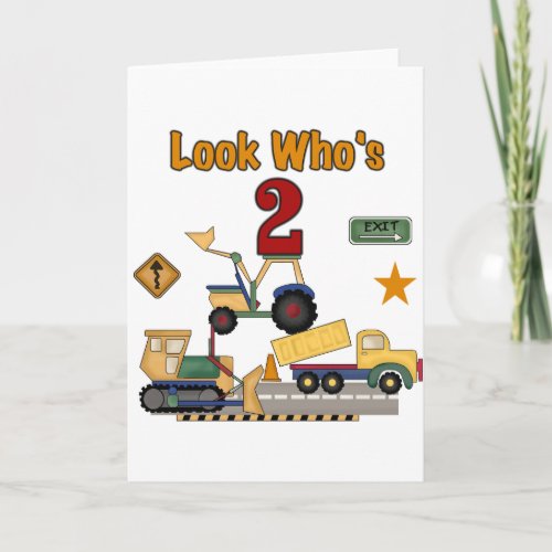 Construction Vehicles 2nd Birthday Card