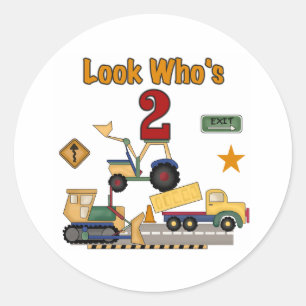 Construction Vehicles 2nd Birthday Classic Round Sticker