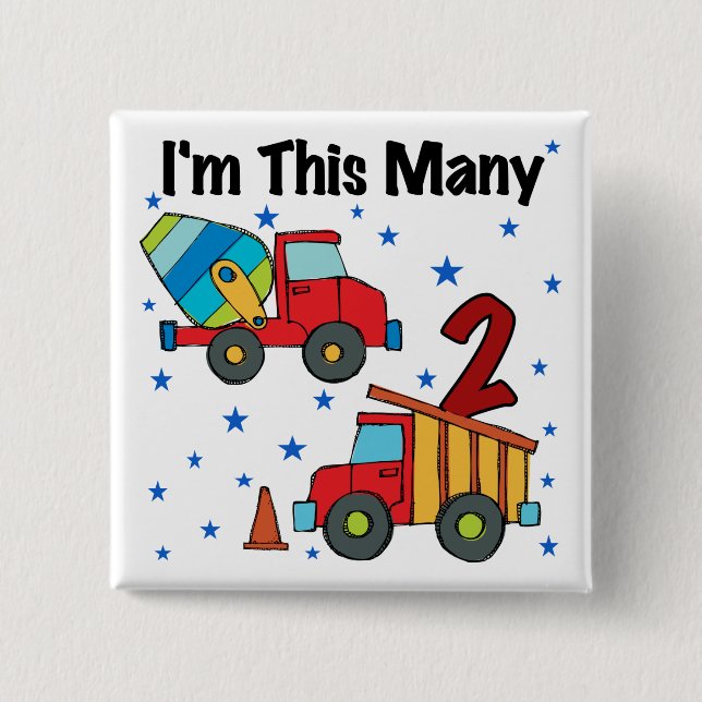Construction Vehicles 2nd Birthday Gifts Button (Front)