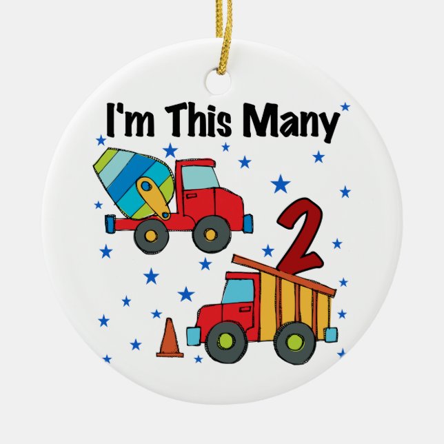Construction Vehicles 2nd Birthday Gifts Ceramic Ornament (Front)