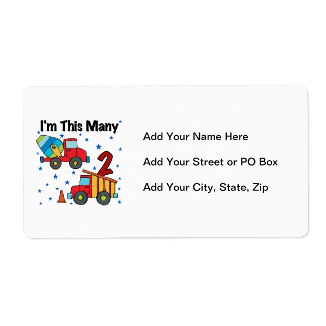 Construction Vehicles 2nd Birthday Gifts Label (Front)
