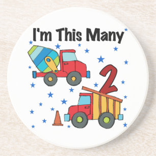 Construction Vehicles 2nd Birthday Gifts Sandstone Coaster