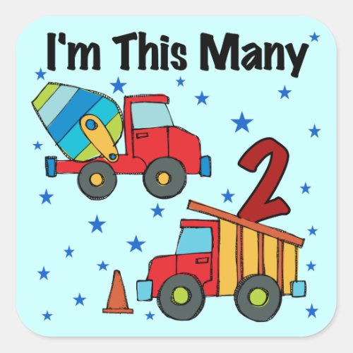Construction Vehicles 2nd Birthday Gifts Square Sticker