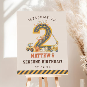 Construction Vehicles 2nd Birthday Party Foam Board