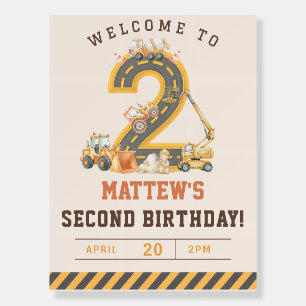 Construction Vehicles 2nd Birthday Party Foam Board
