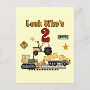 Construction Vehicles 2nd Birthday Postcard by kids_birthdays at Zazzle