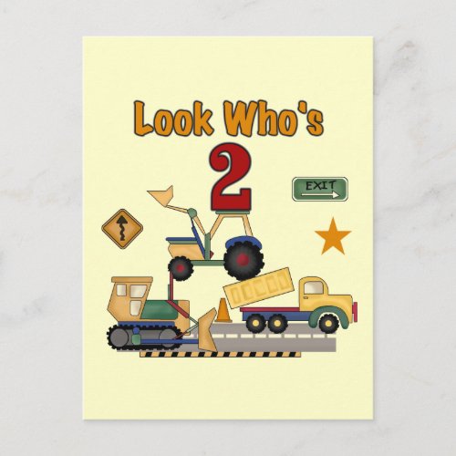 Construction Vehicles 2nd Birthday Postcard