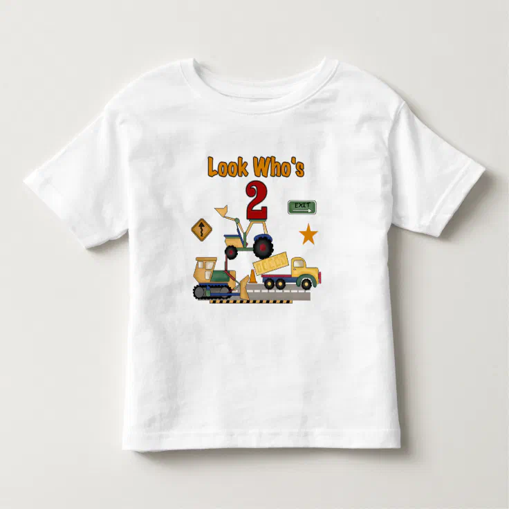 Construction Vehicles 2nd Birthday Toddler T-shirt | Zazzle