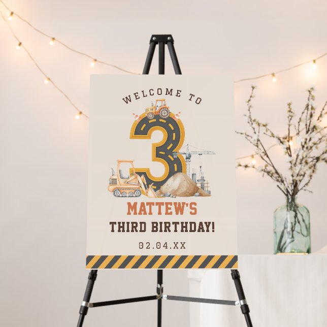 Construction Vehicles 3rd Birthday Party Foam Board (In Situ (Stand))