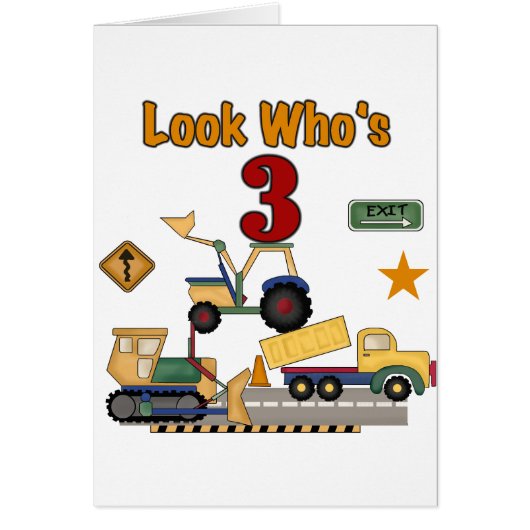 Construction Vehicles 3rd Birthday Tshirts Cards (Front)