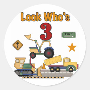 Construction Vehicles 3rd Birthday Tshirts Classic Round Sticker