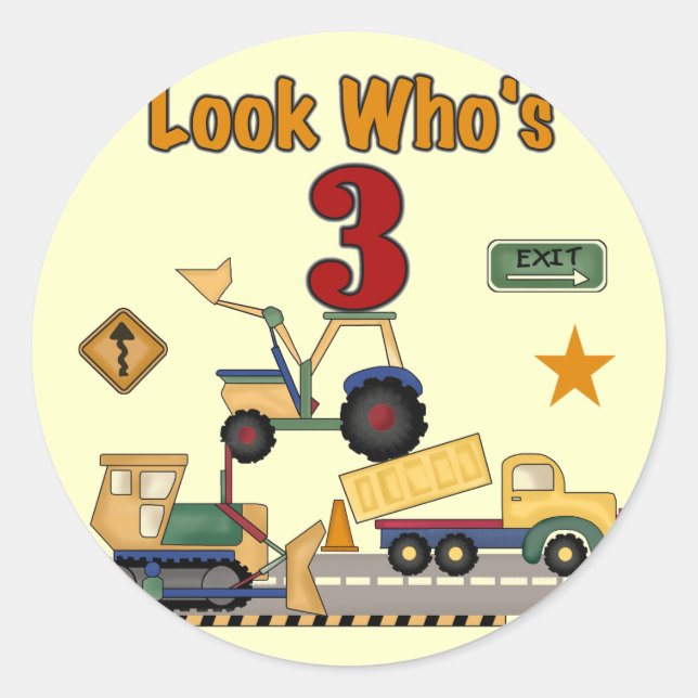 Construction Vehicles 3rd Birthday Tshirts Classic Round Sticker (Front)