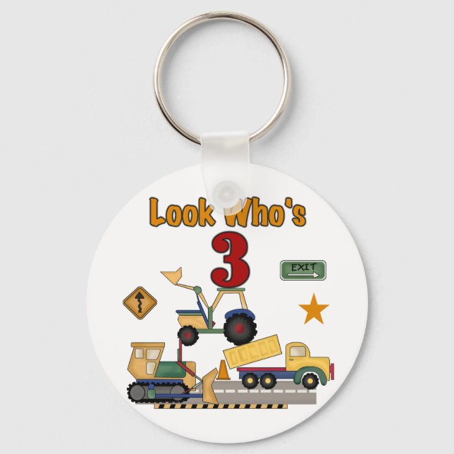 Construction Vehicles 3rd Birthday Tshirts Keychain (Front)