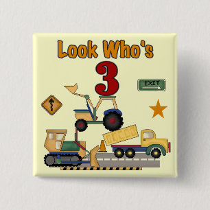 Construction Vehicles 3rd Birthday Tshirts Pinback Button
