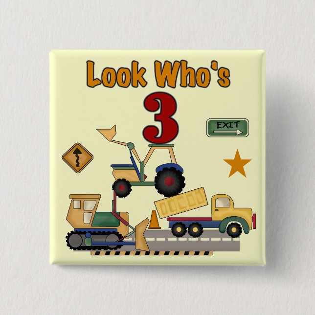 Construction Vehicles 3rd Birthday Tshirts Pinback Button (Front)