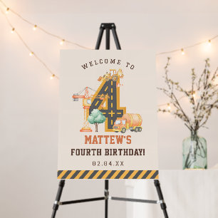 Construction Vehicles 4th Birthday Party Foam Board